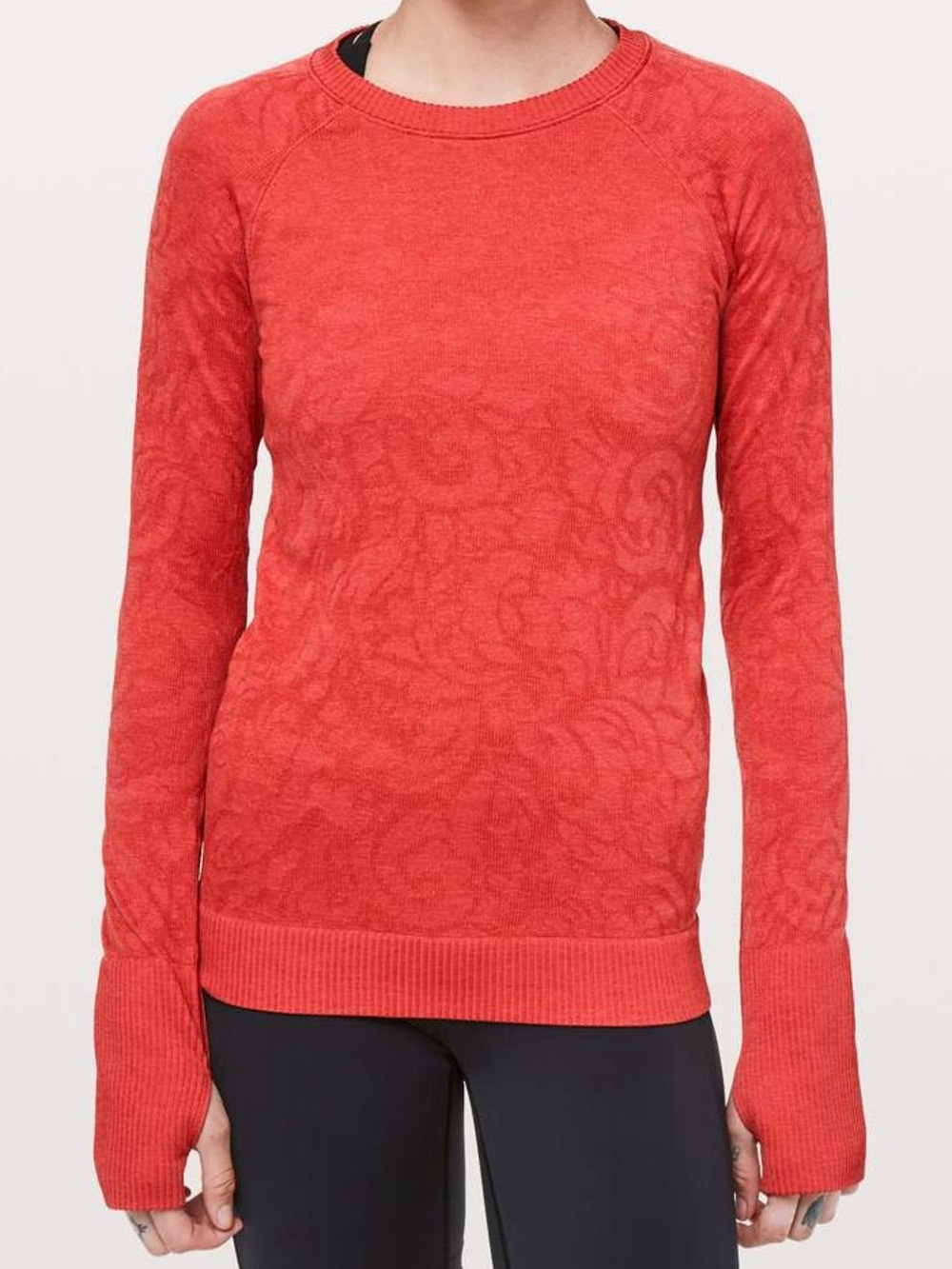 Lululemon Rest Less Pullover - Aries Red Jacquard Floral Knit Longsleeve Top